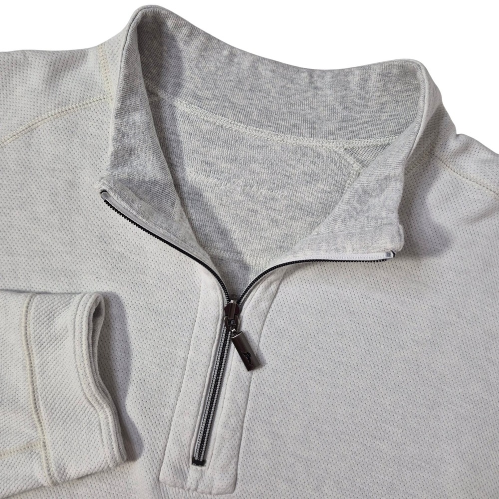 Tommy Bahama Pullover Mens XL Cream Quarter Zip Textured Sweater Reversible